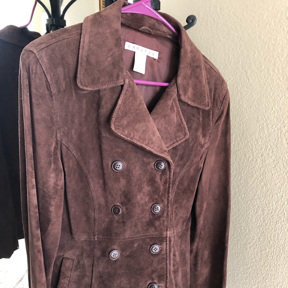 Brown leather suede double breasted jacket